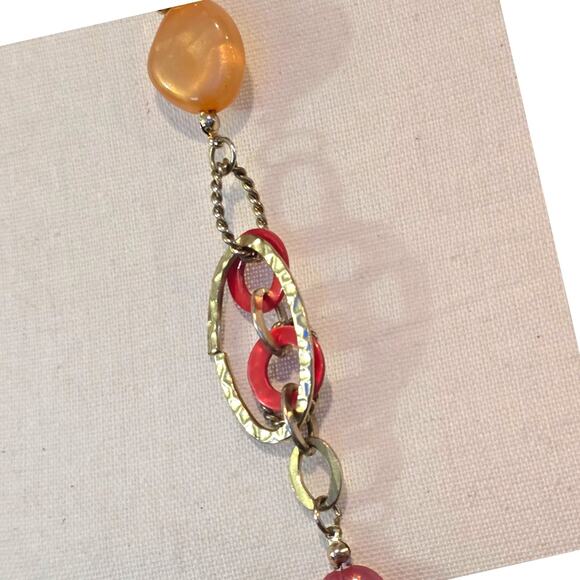 Necklace Ruby Rd Mixed Beaded Chain Gold Tone Statement Long Acrylic SKU 2297 - Picture 3 of 8